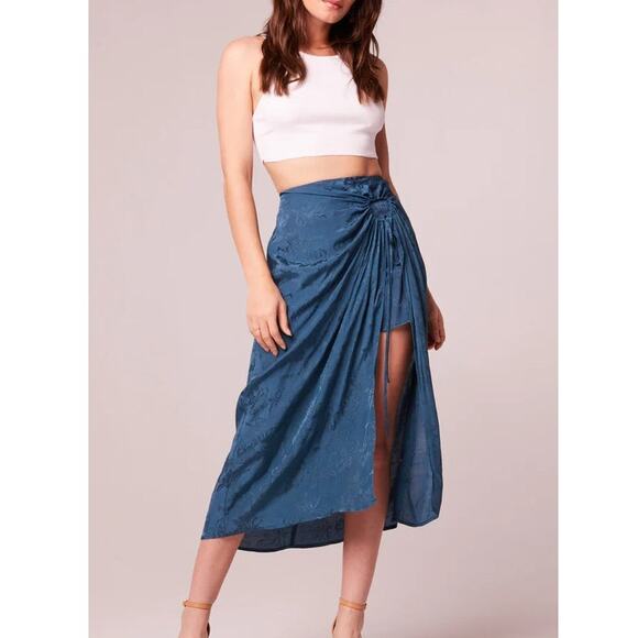 Band of the‎ Free Celene Deep Teal Layered Midi Skirt XS Front Slit Tie Boho NEW - Picture 1 of 8